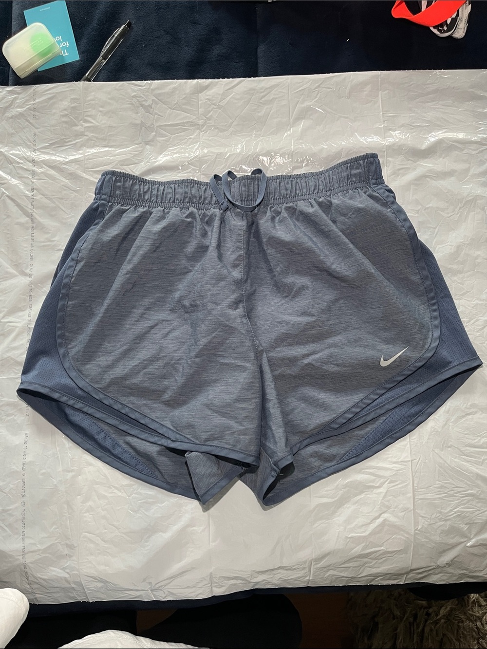 Nike Women's Heather Blue Running Shorts with Swoosh. Size M . Men’s Small